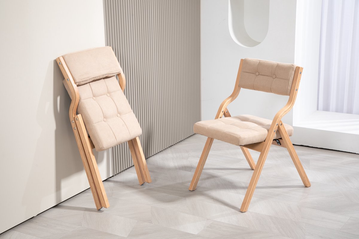 MODFU Klapstoelen - Gevoerde zitting en rugleuning - Opvouwbaar en ruimtebesparend - Eetkamer - Hout - Khaki - 61×48×77 cm