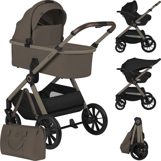 Lionelo Layla - Kinderwagen 3in1 - XXL SET - incl. i-Size autostoel - Veelzijdig en jaarrond - Grote wielen - Bediening met een hand - Voor alle soorten terrein - Accessoireset