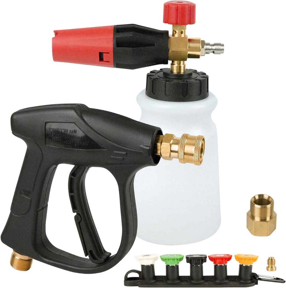 SnelShoppen - Schuimkanon voor hogedrukreiniger 3000 psi, 1L fles, 5 spuitpunten, 360 graden draaibaar, ideaal voor autowassen en tuinreiniging