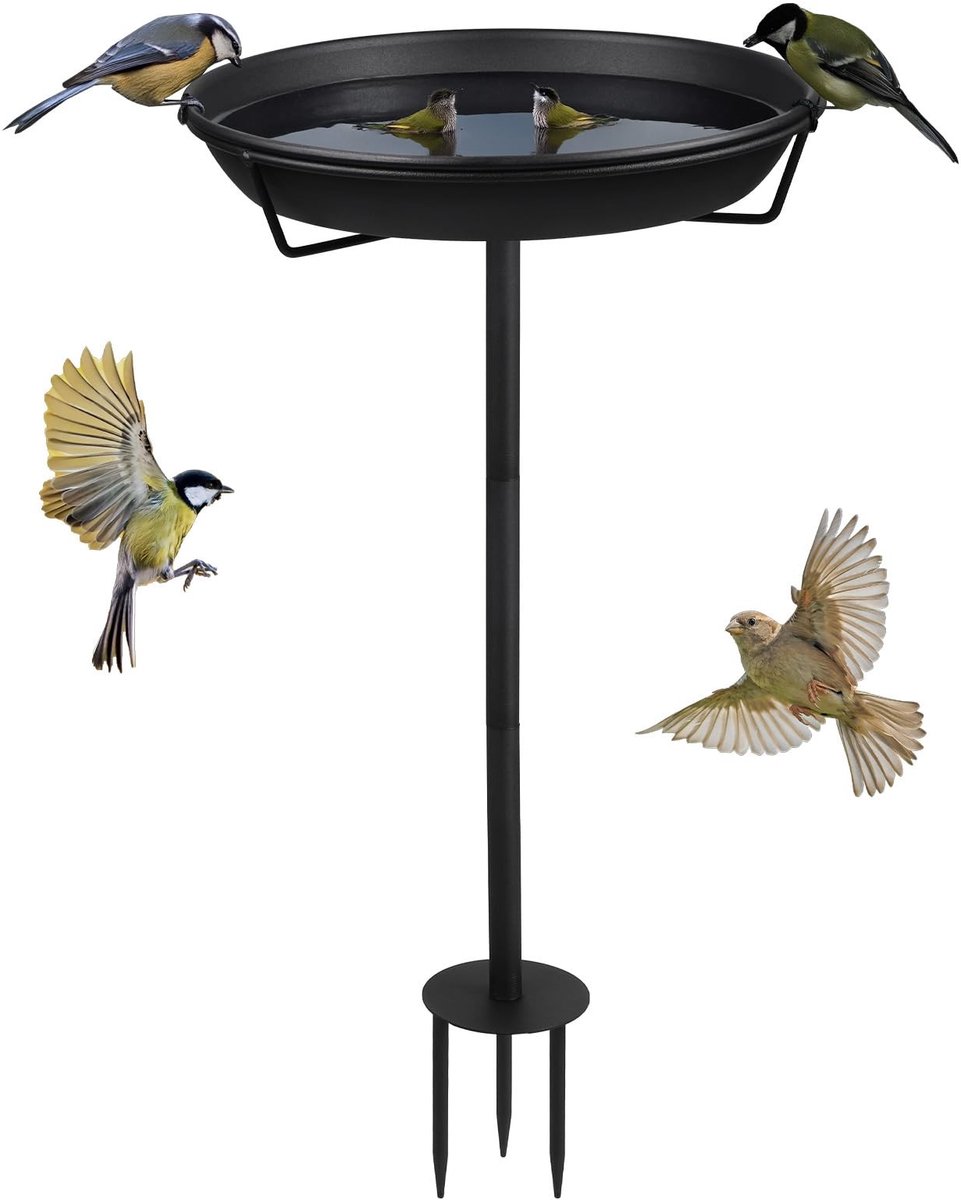 JHUBERS- Vogelbad 30 cm - Staand - Waterbak voor Vogels - Winterbestendig - Tuin - Metaal - Zwart - Vogeldrinkbak