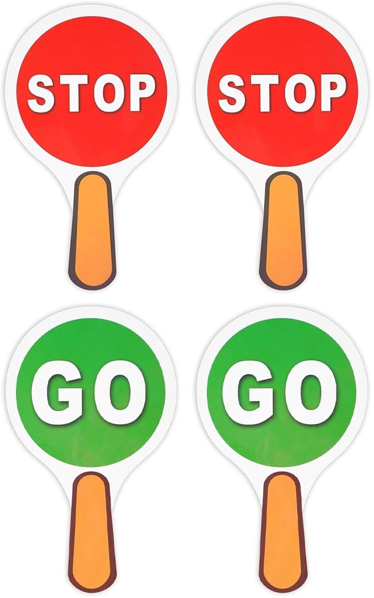 JHUBERS- Verkeersborden Handheld 4 Stuks - Stop/Go Bord - PVC Waterdicht - Verkeersveiligheid - Formaat 15x25cm - Ideaal voor Kinderen - Verkeerslichtbord