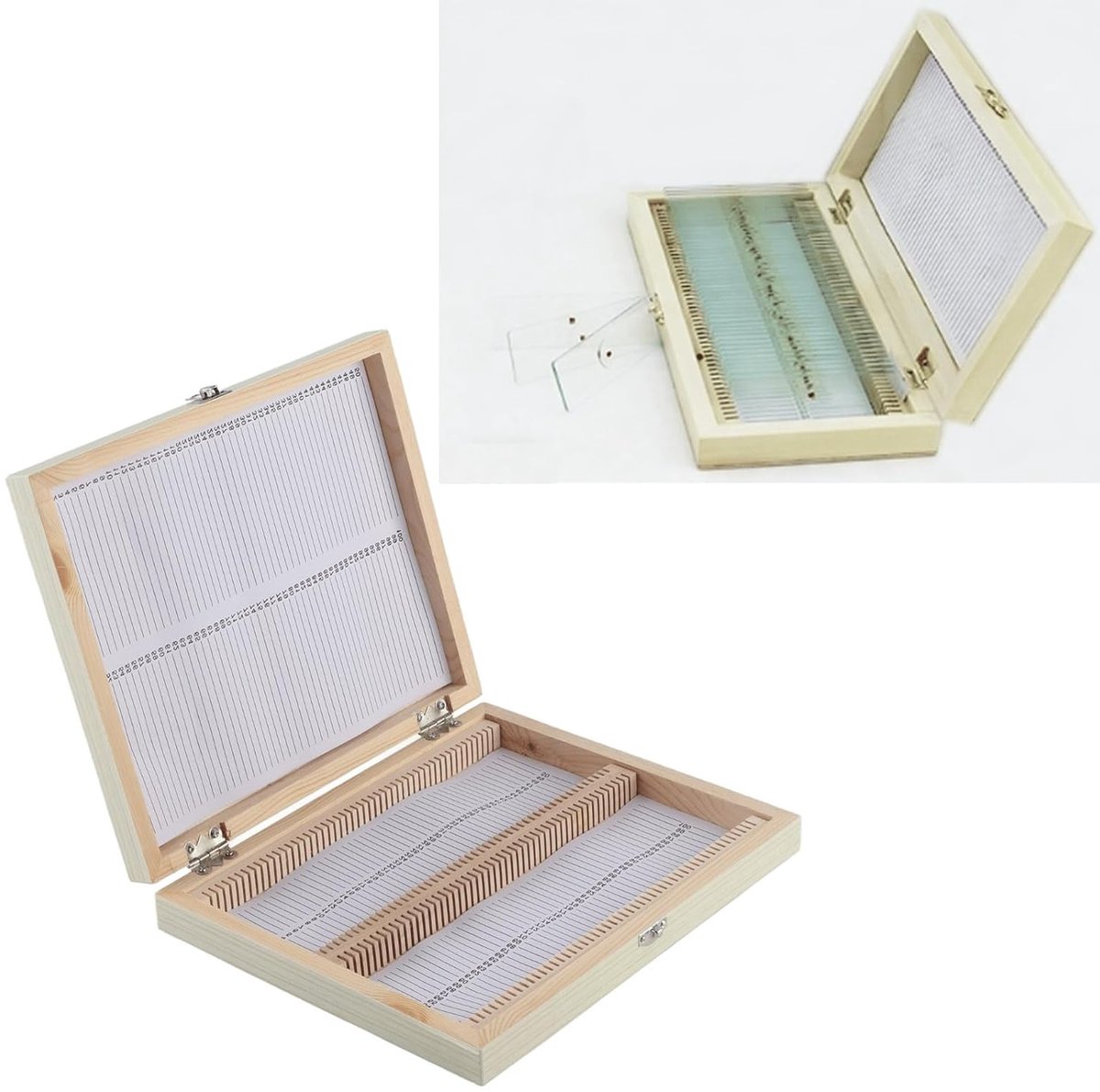 100 Stuks Microscoop Objectdragers, Houten Opbergdoos voor Biologische Monsters en Voorbereide Glazen Objecten in Laboratoria