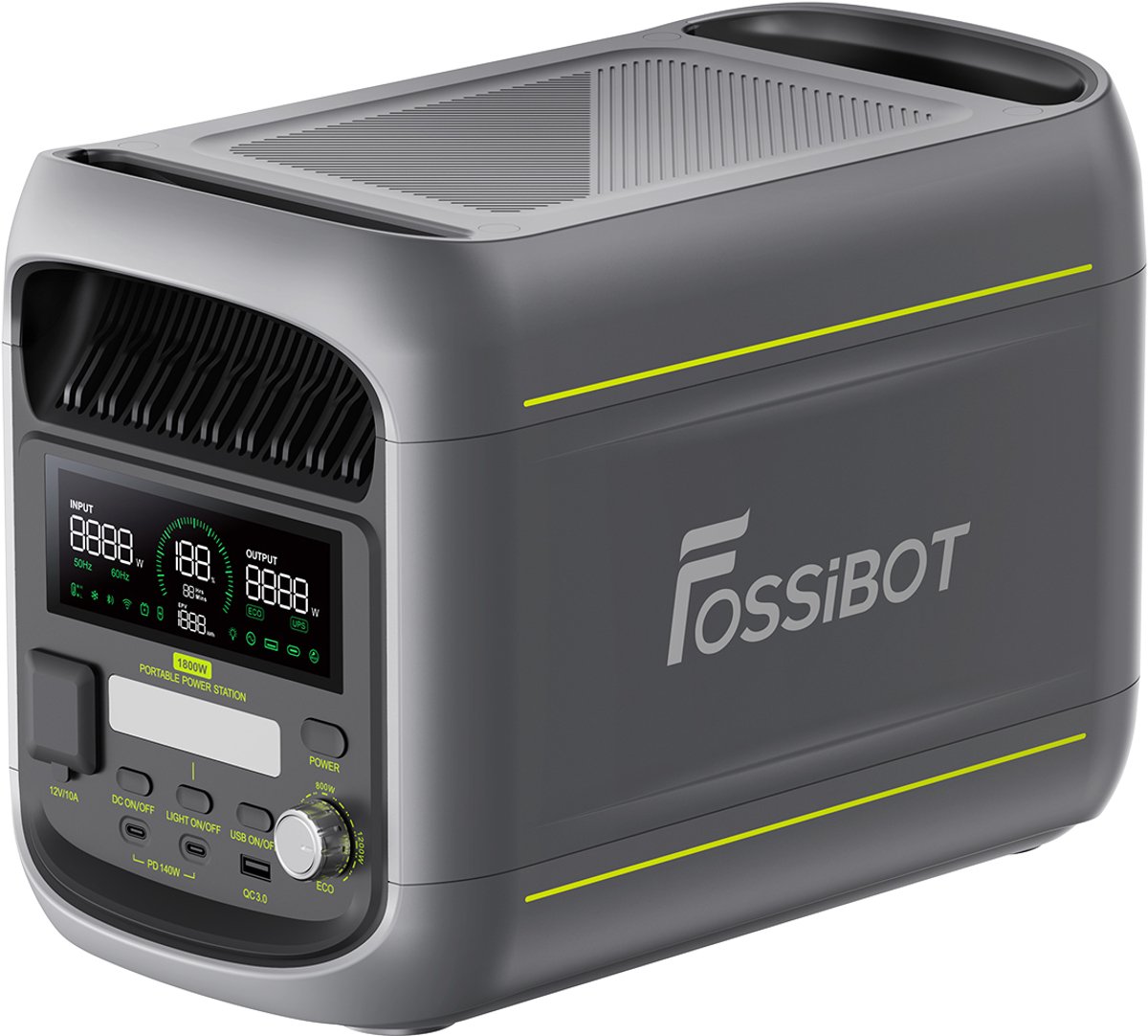 Fossibot F1800 Draagbaar energiecentrum - 1800 W - 1024 Wh LiFePO4-accu - 7 Uitgangen - 1200 W Wisselstroomingang - Bediening via App - Groen