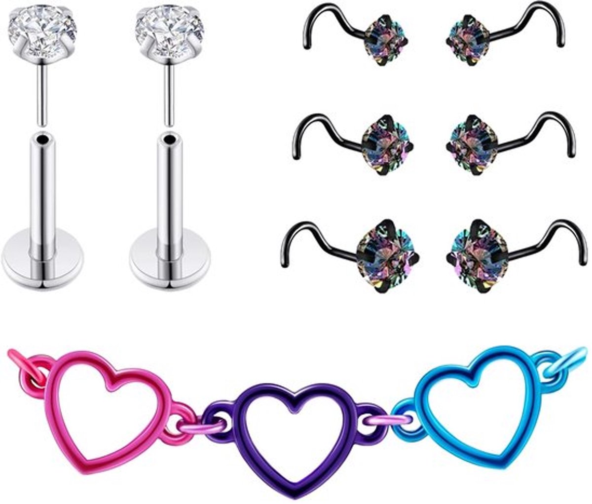 Allecto - Neusring - Neusketting - L-vormige neusstuds spiraal - 316L