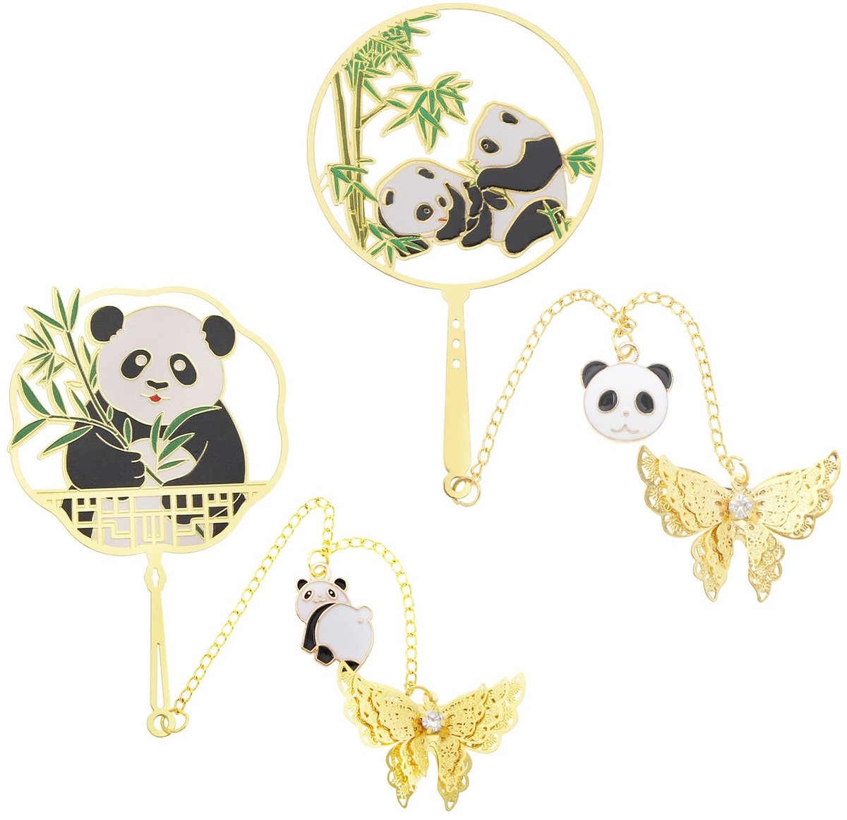 Dailygoods- Bladwijzers 2 Stuks - Metalen Vintage Bladwijzers - Panda/Butterfly Design - Hanger met Kwastje - Praktische Leeshulp - Hoogwaardig Messing - Boekmerken