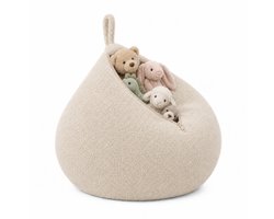 Flumi 2-in-1 - Opbergpoef - Voor Knuffels, Speelgoed en Textiel - Zonder Vulling - Teddystof - Lichtbeige