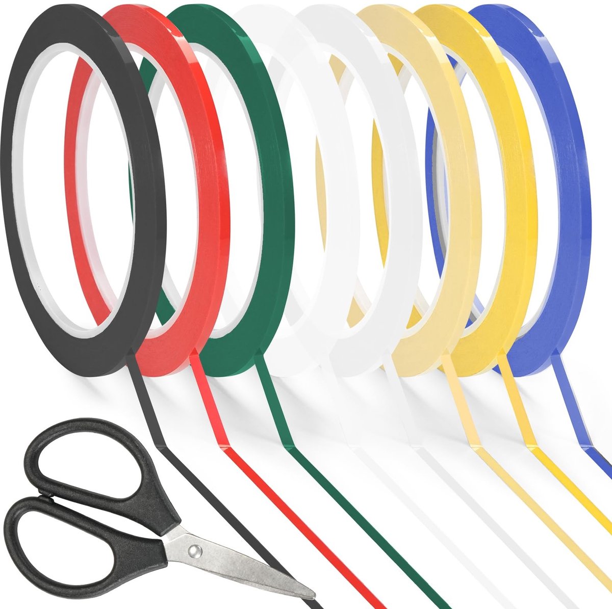 Dailygoods- Whiteboard Tape Set van 8 Rollen - Adhesive Tape - Markeringstape - Waterdicht - Kleurenset - Inclusief Schaar - Markeertape