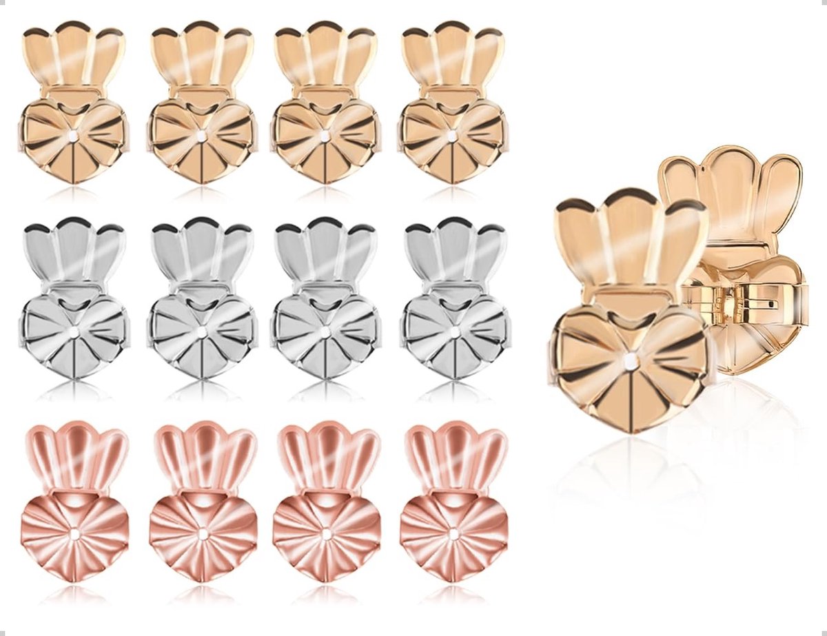 Dailygoods- Oorstekersluitingen 12 Stuks - Oorbel-achterklepliften - Goud/Zilver/Roségoud - Modieus Ontwerp - Betrouwbare Oorbelbevestiging - Duurzaam Materiaal - Oorbel Sluitingen
