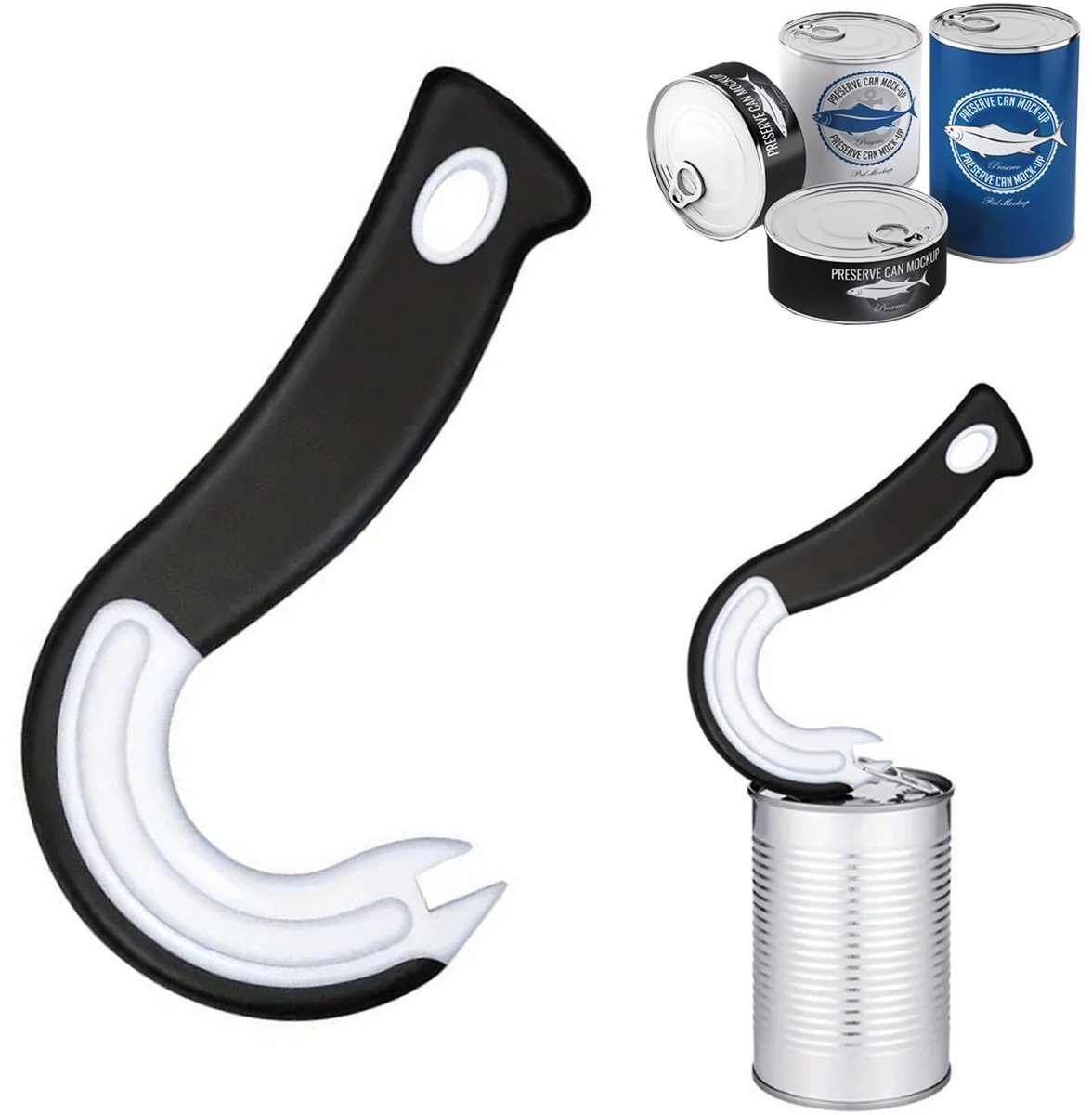 Dailygoods- Blikopener J-vormig ergonomisch ontwerp - Draagbare keukenhulp - Gemakkelijk te openen - Geschikt voor beperkte handkracht - 15 cm x 9 cm - Pijnvrij openen - Blikkenopener