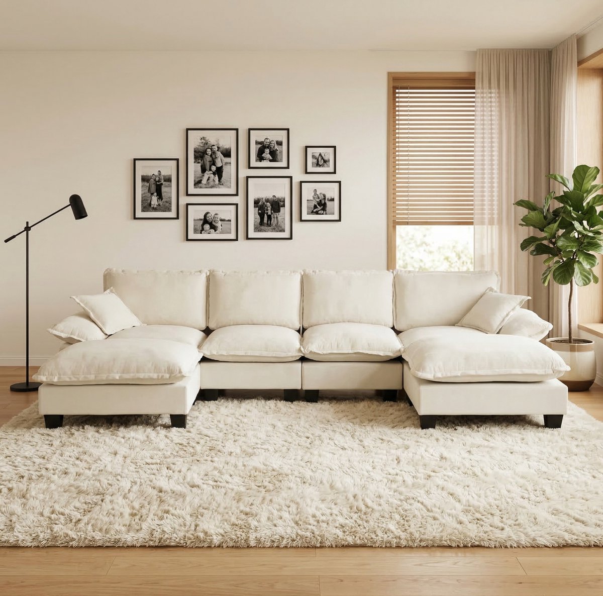 FloraGrace U-bank - 6-Zits Modulaire Hoekbank - Met Verplaatsbare Ottoman, Zachte Chenille