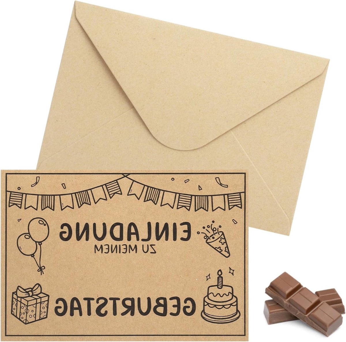 15 Kinderverjaardagsuitnodigingen van Kraftpapier met 10 Enveloppen - Feestuitnodigingen voor Jongens en Meisjes
