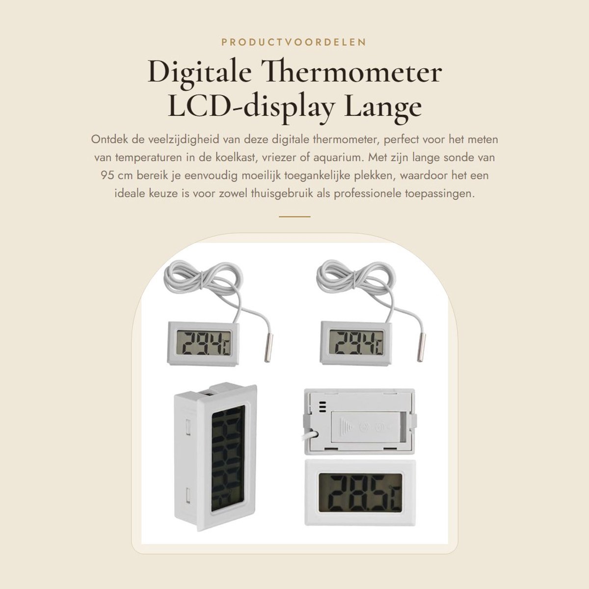 Dailygoods- Digitale Thermometer Lange Sonde - LCD-Display - Temperatuurmeter - Nauwkeurig - Voor Koelkast/Aquarium - 95 cm Sensor