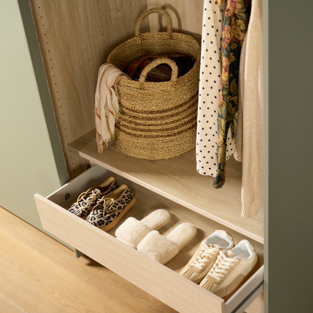 Inzetladeblok Menta 100 cm - Spaanplaat - Whitewash Houtlook - 96,4x41x51x5 cm (BxHxD) - 2 Lades