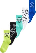 Next - Jongens - Set van 5 paar katoenrijke geribbelde sokken met bies, voetbed met extra demping - Blauw