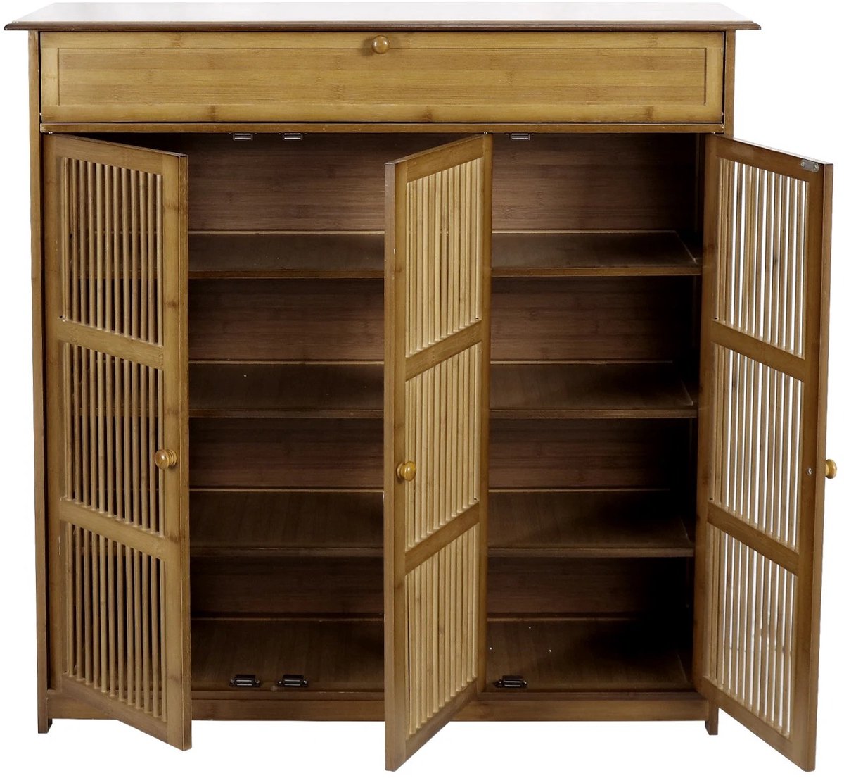 VIVERO - Schoenenkast - Schoenenrek - Schoenenkast met deuren - Halkast - Bamboe schoenenkast met ventilatiedeuren - Retro design - 93 x 32 x 98cm