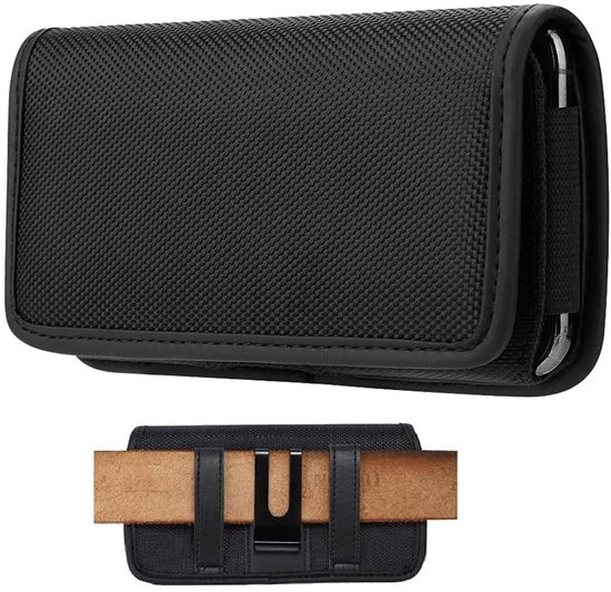 Housse de ceinture noire en nylon avec fermeture magnétique, y compris un clip de ceinture.