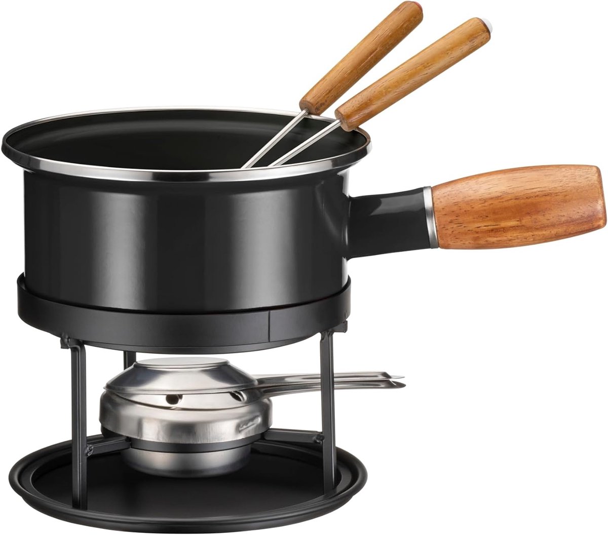 Kaasfondue set - Fondue voor twee - Gezellige avonden - Gelijkmatige warmte - 5-delig - Zwart
