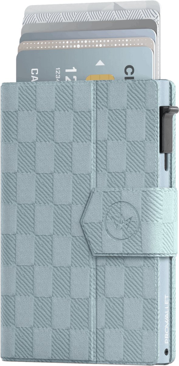 Prowallet Plus - Panel Blauw - Pasjeshouder voor 8 pasjes, briefgeld en muntgeld - Uitschuifbaar - RFID Creditcardhouder - Kaarthouder Portemonnee, Premium Pashouder voor Mannen - Aluminium, Kunstleer - Incl. Luxe Cadeaubox