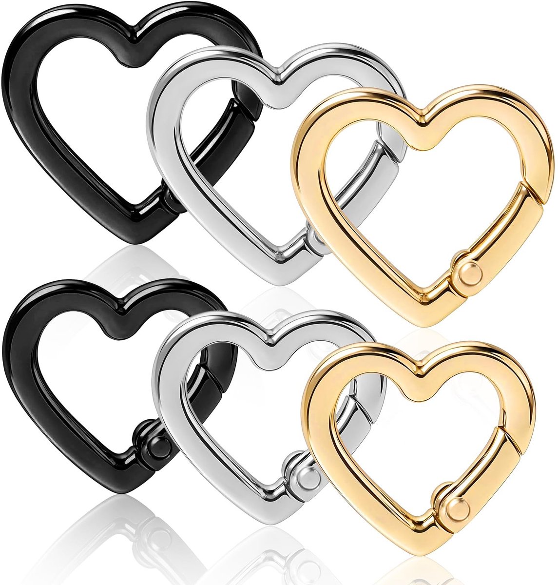 Dailygoods- Karabijnhaak Hartvormig - 6 Stuks - Aluminium - Sleutelhanger - Voor Kamperen/Vissen/Wandelen - Duurzaam
