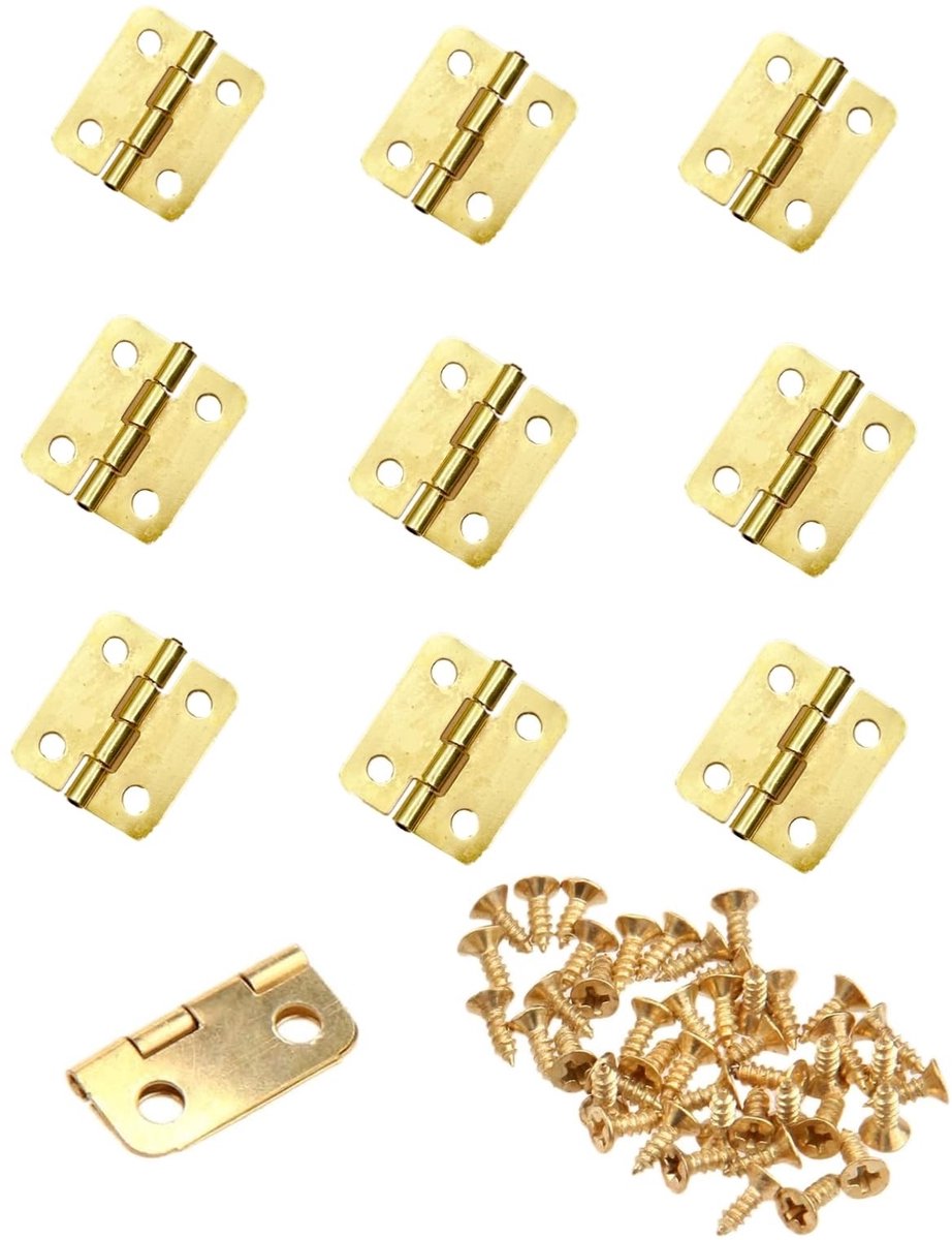 Dailygoods- Mini-Scharnieren 180 Graden Draaiend - Gouden Scharnieren - Vervangende Scharnier - 10 Stuks - Met Schroeven - Geschikt voor Meubels