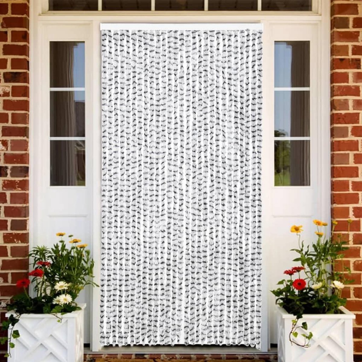 Vliegengordijn Deur - Insectengordijn Deur - Insecten Buiten Houden - Zachte Chenille Strengen - 118x220 cm - Lichtgrijs en donkergrijs