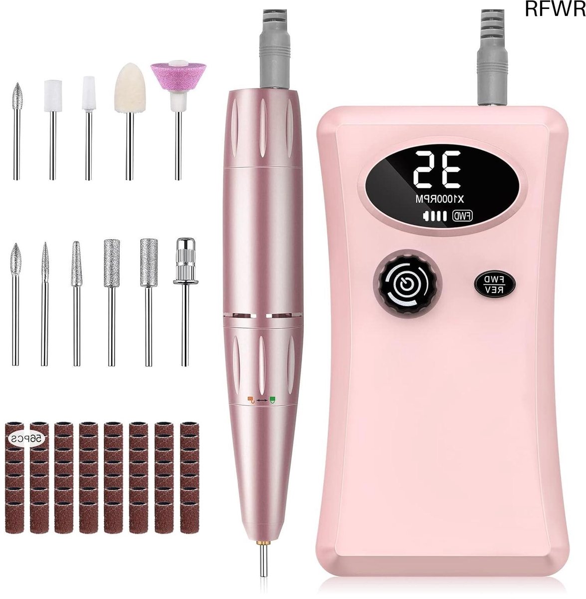 Nagelfrees - Elektrische vijl - Manicure pedicure - Oplaadbaar LCD scherm - 35000 RPM - Roze