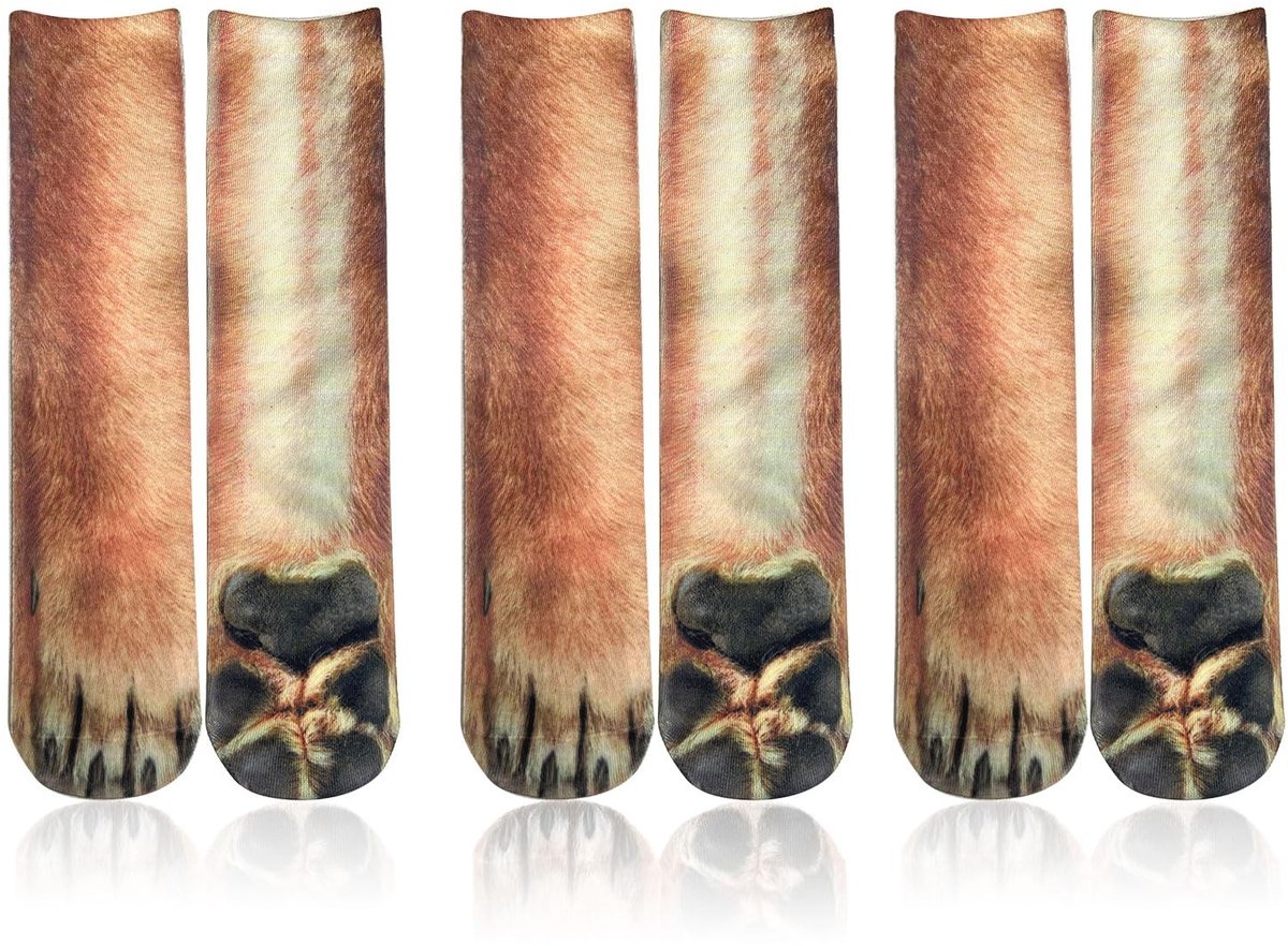 Dailygoods- Dierensokken - 3 Paar - Grappige Hondenpoot Sokken - Eenheidsmaat - Duurzaam - Zacht en Ademend - Perfect voor Hondenliefhebbers