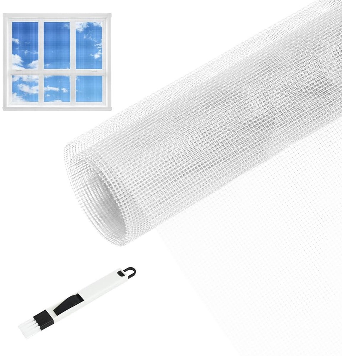 Dailygoods- Vliegengaas 120 x 250 cm - Fijnmazig Insectenbescherming - Wasbaar/Herbruikbaar - Inclusief Reinigingsborstel - Geschikt voor Ramen/Deuren - Insectengaas