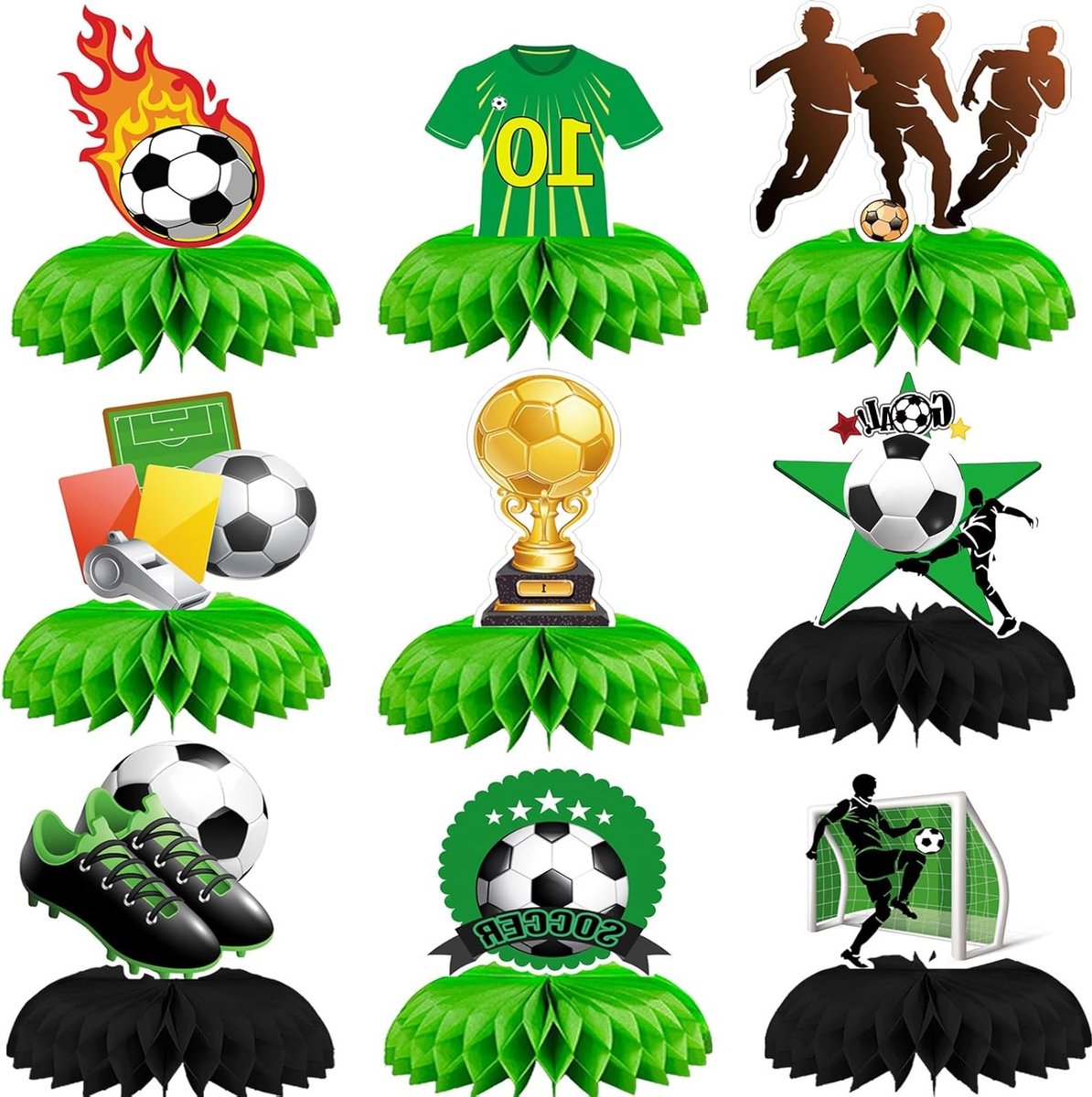 Voetbal Verjaardagsdecoraties Set van 9 - Sportthema Feestdecoraties - Honingraat Tafeldecoraties voor Voetbalfeest
