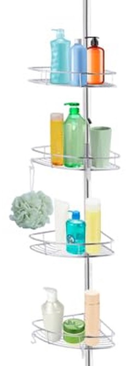 Dailygoods- Opbergrek 4-Laags - Roestvrij Staal - Verstelbare Hoogte 190-310 cm - Badkamer Organizer - Maximaal Draagvermogen 40 kg - Afmetingen per Laag 29,5 x 19,5 x 5 cm - Badkamerorganizer