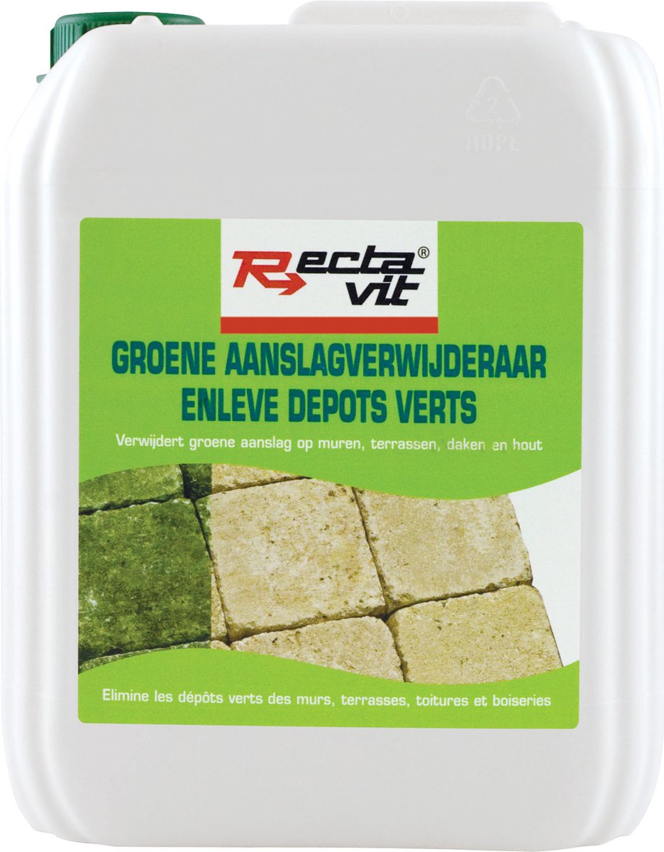 Rectavit Groene Aanslagverwijderaar – Verwijdert Algen, Mos & Korstmos – Gebruiksklaar – Voor Terras, Gevel & Hout - 5l