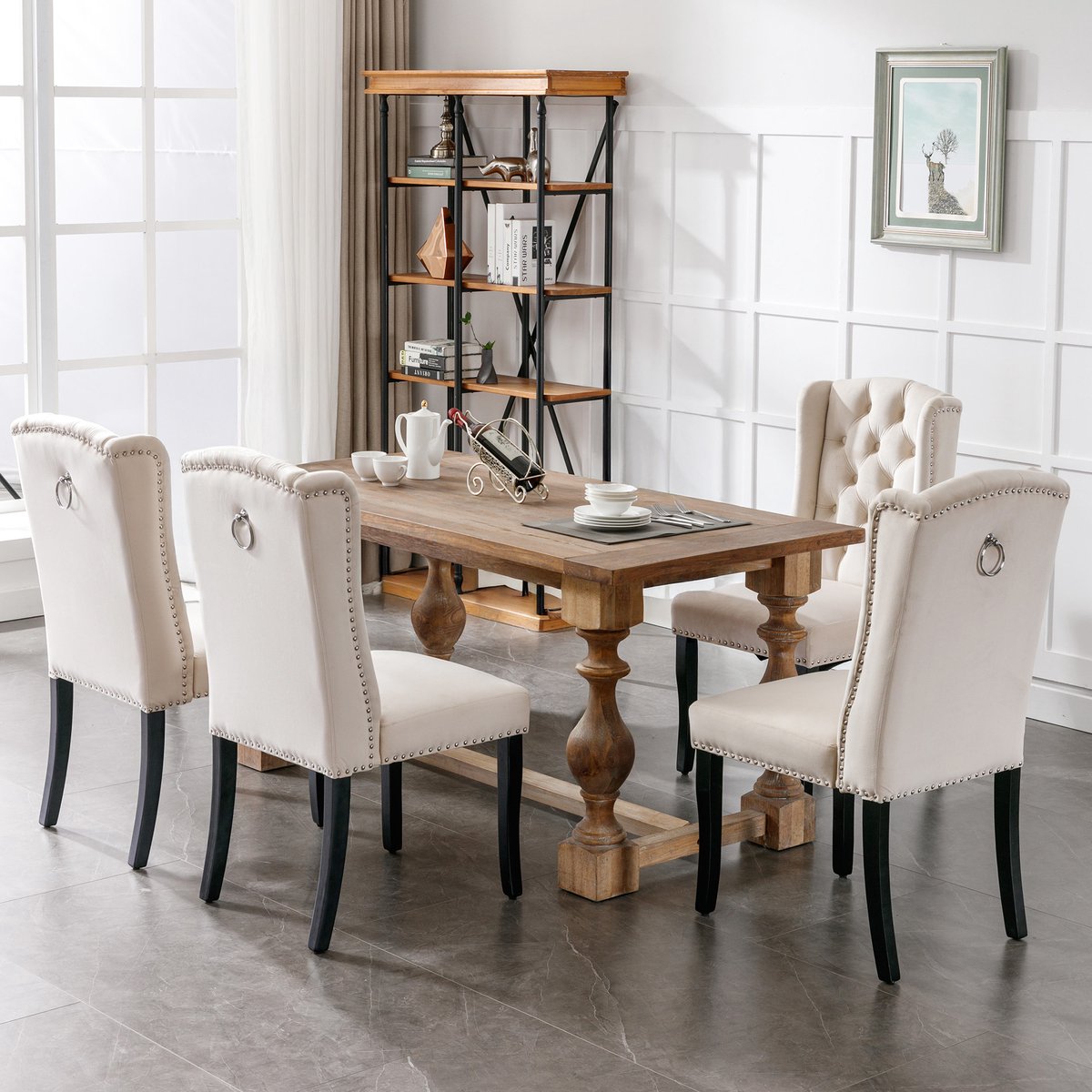 REDOM Eetkamerstoelen Set Van 4 - Gestoffeerd Met Gecapitonneerde Rug - Modern - Massief Hout - Beige