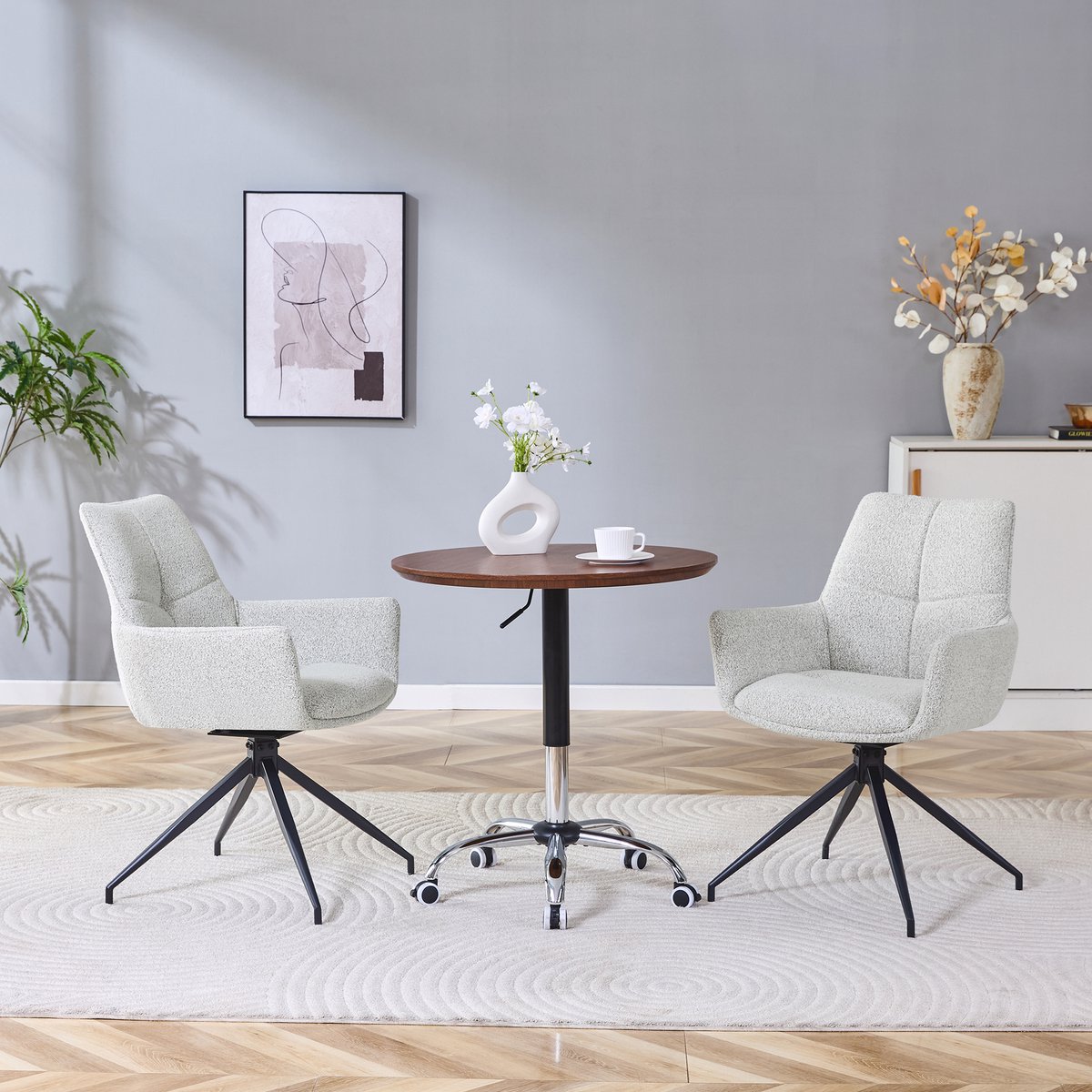 REDOM Eetkamerstoelen Set Van 2 - 360° Draaibaar - Modern - Stof En Metaal - Lichtgrijs En Zwart