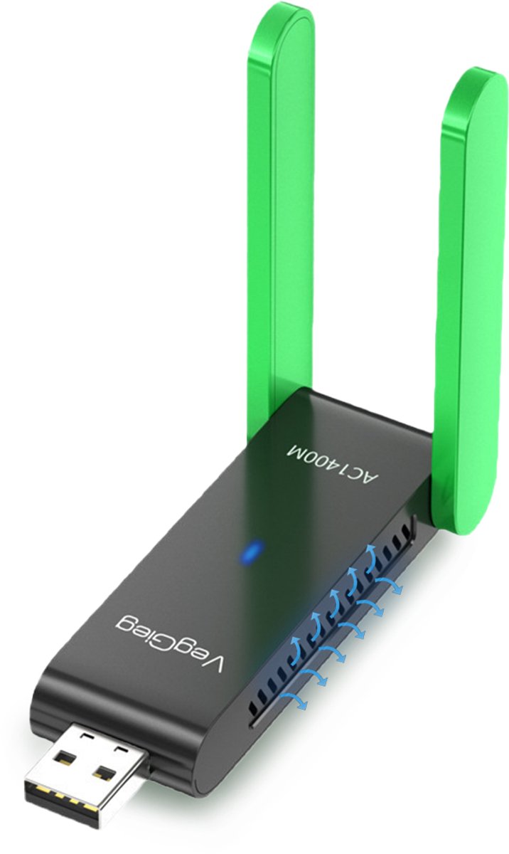 WiFi Adapter USB - WiFi ontvanger - Dual Band 2.4 GHz & 5 GHz - WiFi Dongle Tot 1400 Mbps - Plug & Play - High-gain 5 dBi-antenne - Windows8.1/10/11 - WiFi Antenne