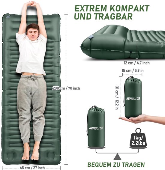 aladdien - Isomat voor camping - Opblaasmatras - Ultralicht en waterdicht - 12 cm dik - Anti-ripstop slaapmat - Geschikt voor outdoor en strand van Merkloos — afbeelding 4