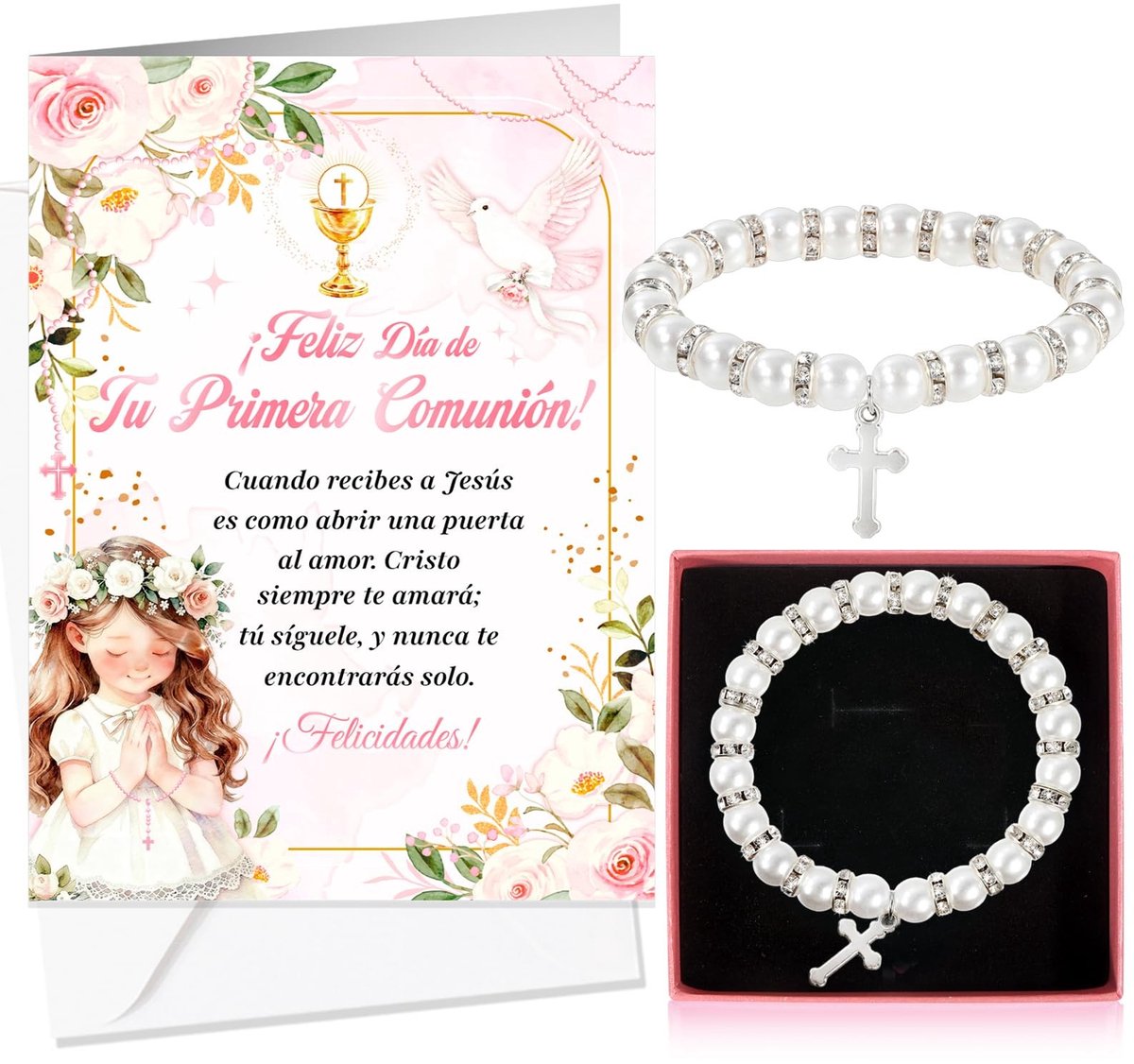 Dailygoods- Communiekaart voor meisjes - Wenskaart eerste communie - Wenskaarten set - Geschenken - Blanco wenskaarten - Unieke ontwerpen