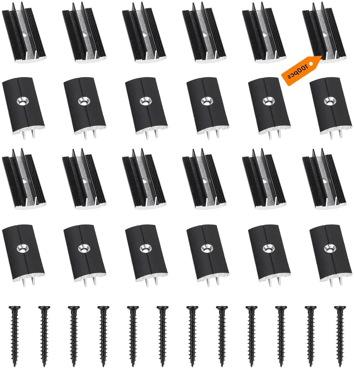 Zwarte T-clip set voor WPC/BPC vloerplanken, 6 mm, inclusief 100 schroeven voor eenvoudige installatie