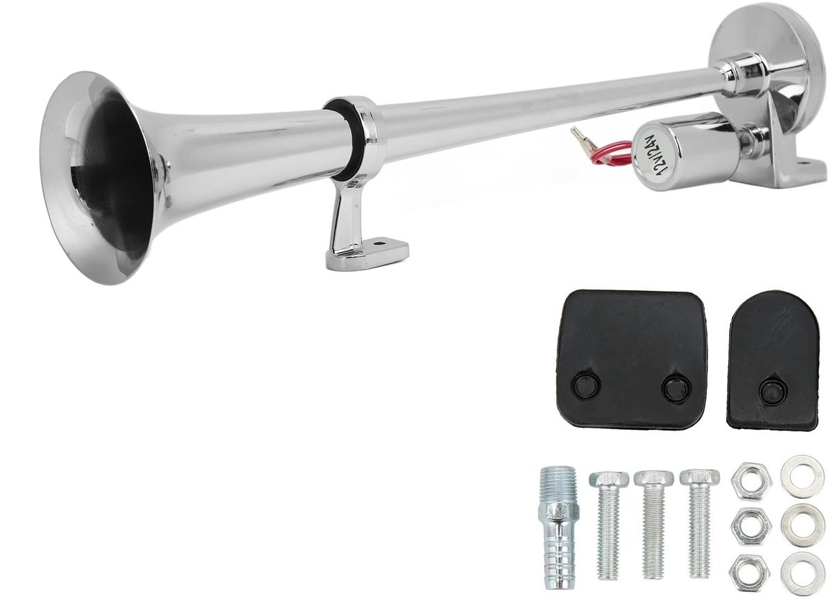 Dailygoods - Elektrische Trompethoorn - Luchthoorn - 135dB - Enkele Buis - Geluidsinstallatie - Geschikt voor Auto's en Vrachtwagens - 12V/24V