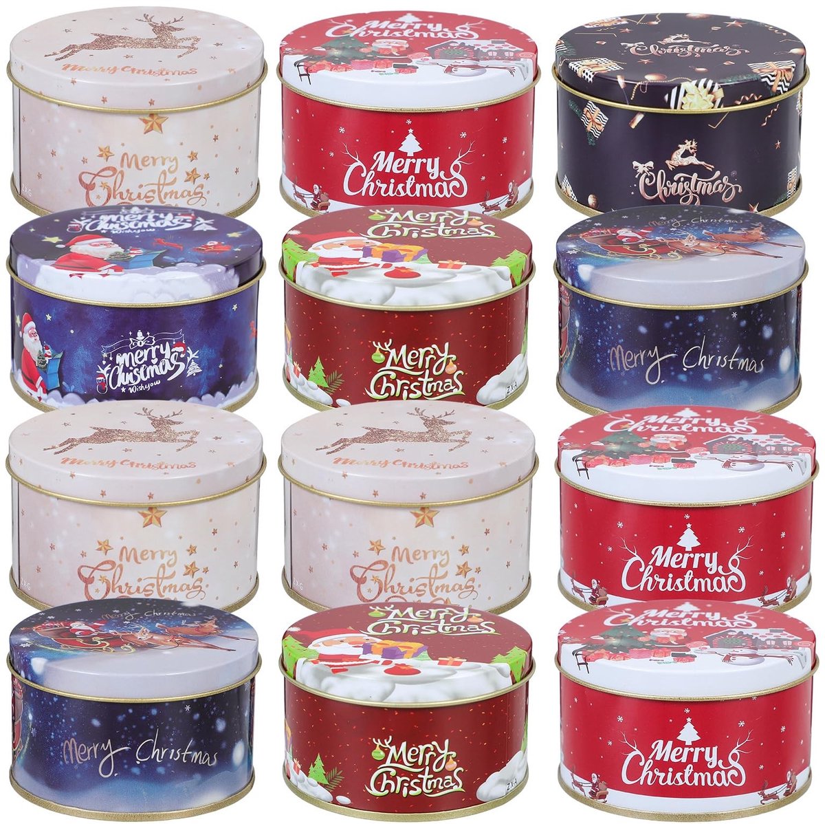 Dailygoods- Kerstkoekjesdozen Robuust - Snoepdoos - Cadeauhouder - Blikken Dozen - 12 Stuks - Veilig en Betrouwbaar - Candybox