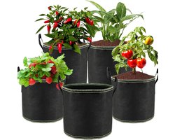 5 stuks kweekzakken van non-woven stof – 5 gallon – M – 30 x 30 x 25 cm – Vilten plantenzakken met groene rand – Plantzakken / Boomplantzakken – Met handvatten – Herbruikbaar – Ideaal voor het kweken van bloemen, aardappelen, aardbeien en tomaten