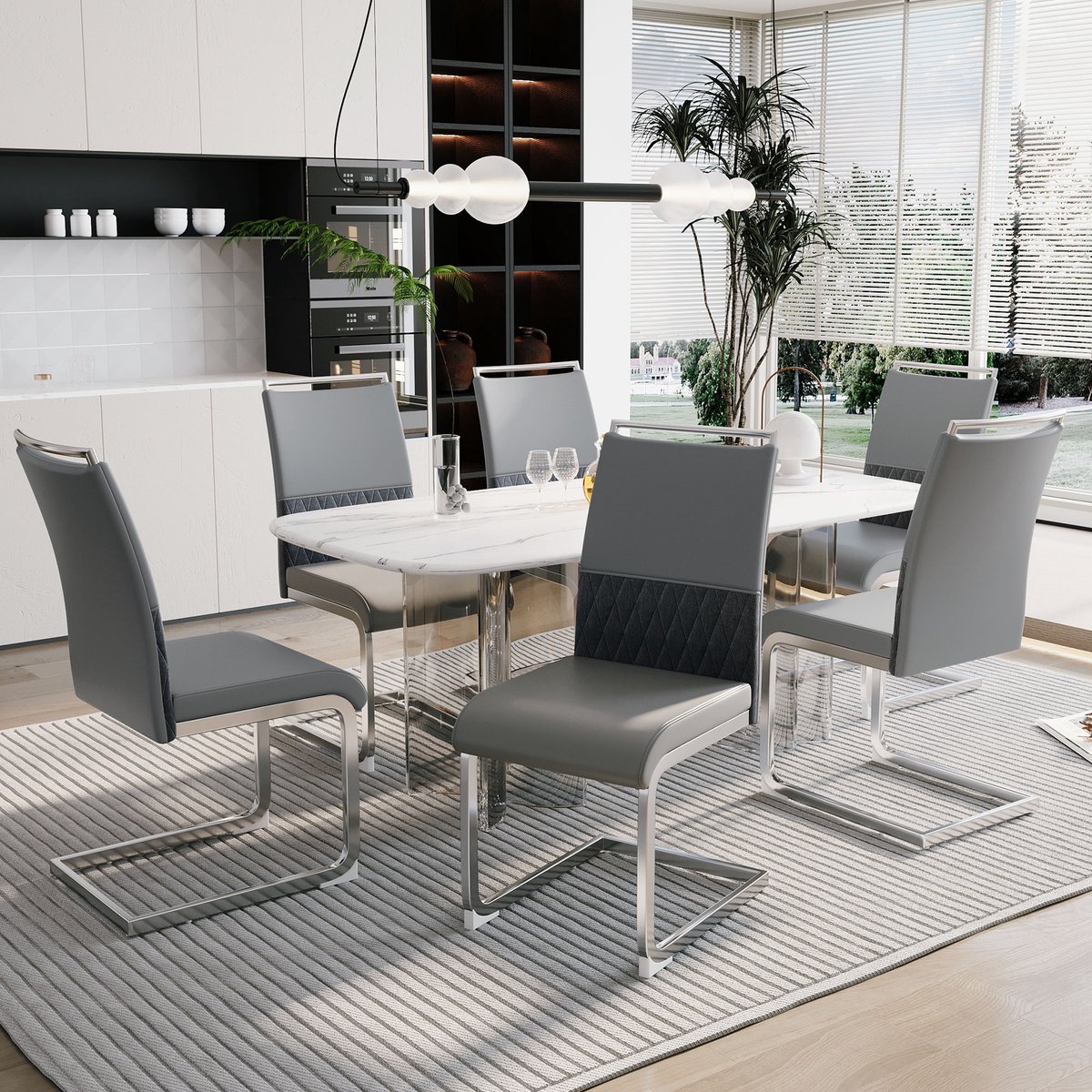 MODENUIT Eetkamerstoel - Set Van 6 - Ergonomische Rugleuning - Voor Eetkamer, Keuken En Werkkamer - Metaal Grijs