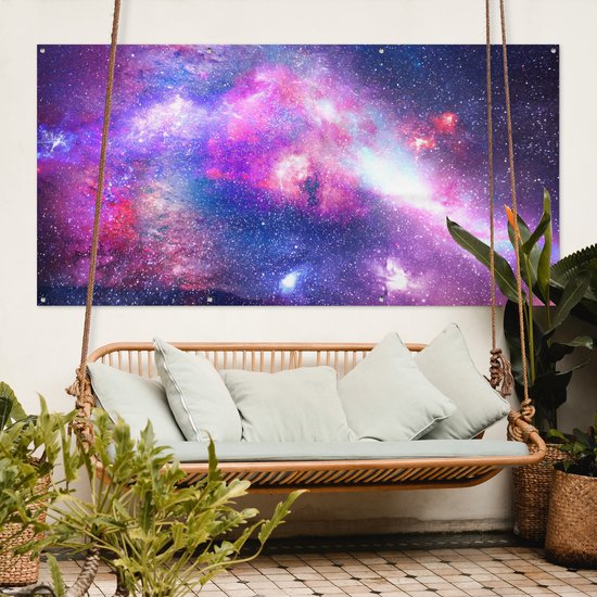 Affiche clôture Espace - Couleurs - Etoiles - 200x100 cm - Toile de jardin