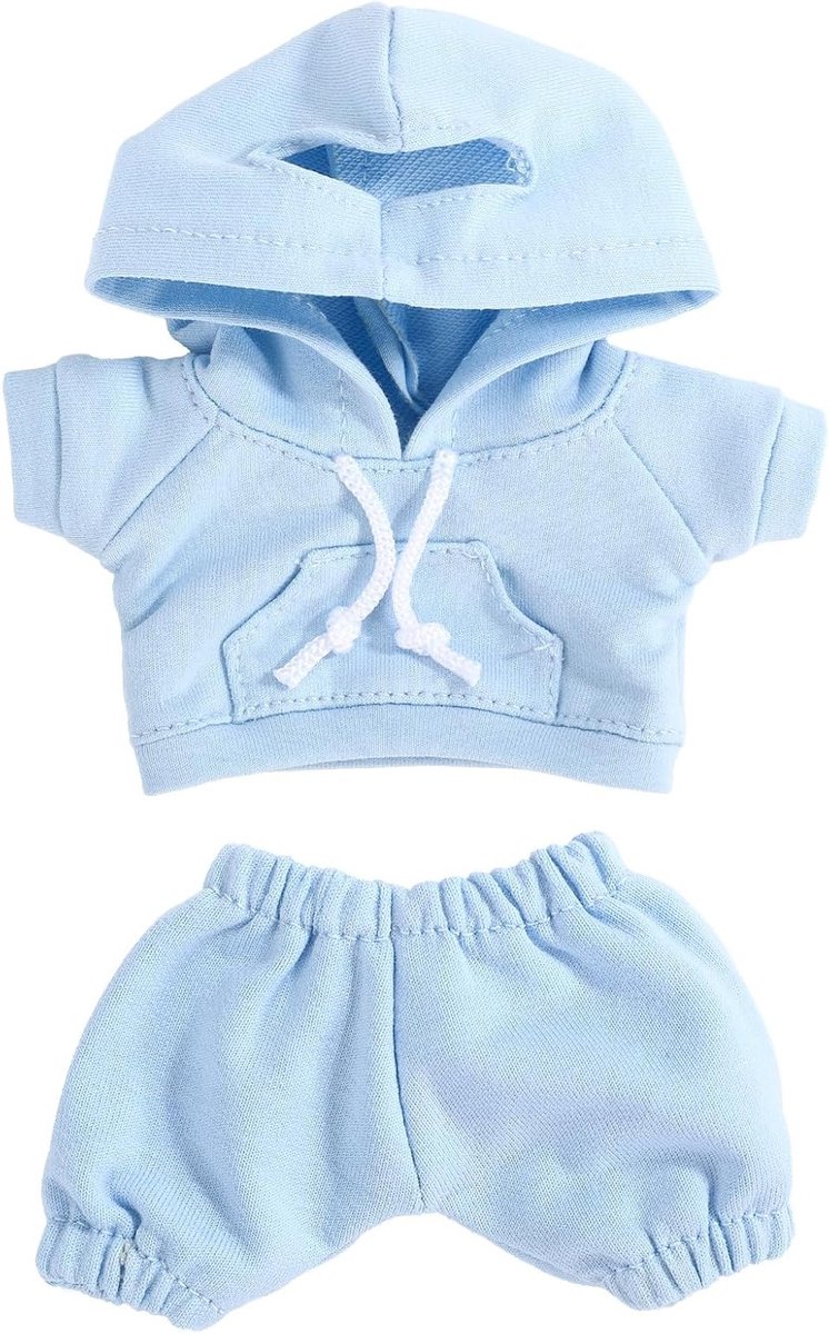 Schattige 17 cm Poppenkleding Set met Hoodies en Broeken - Praktische Kostuumaccessoires voor Figuren en Verkleedplezier (Blauw)