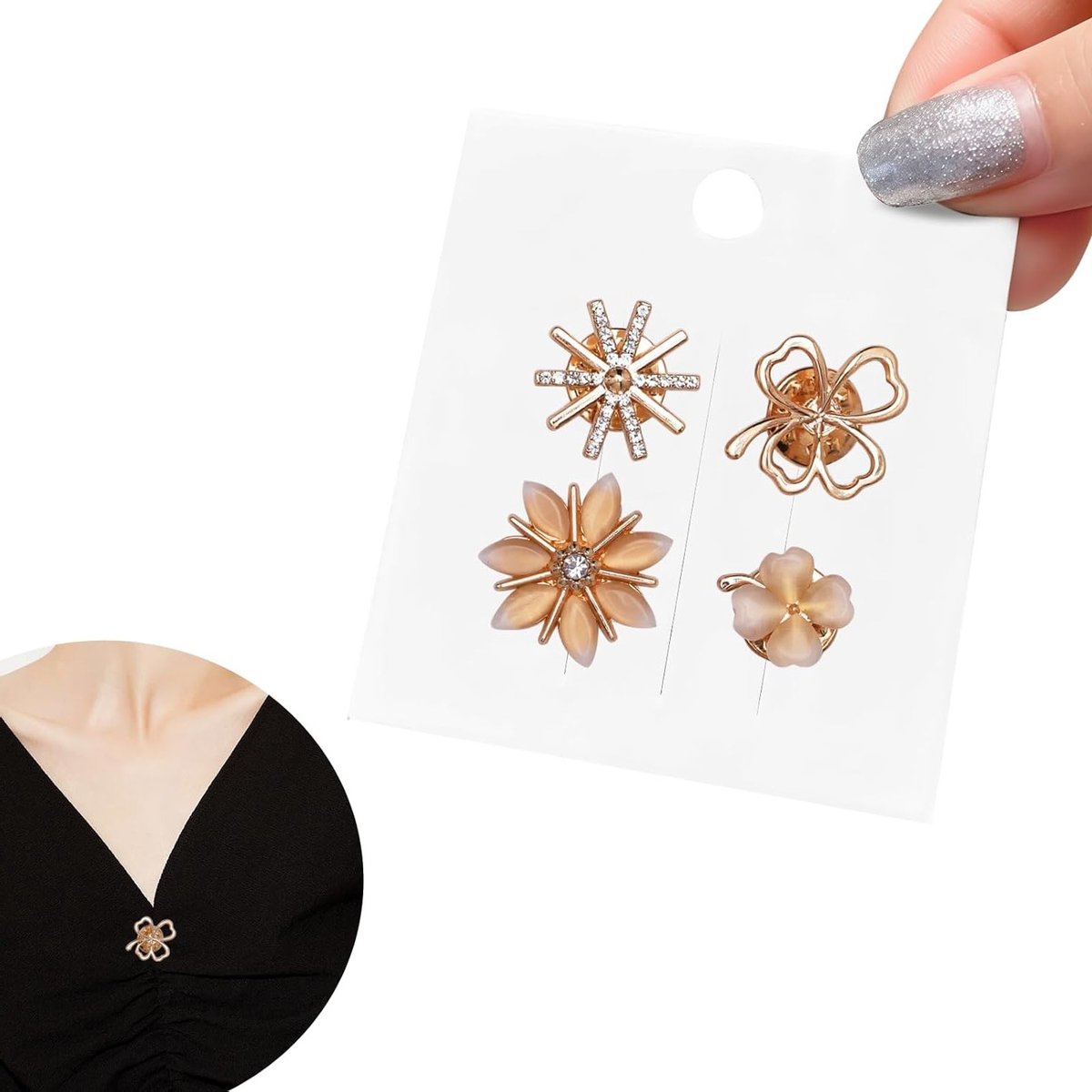 4 Stuks Broches voor Kleding - Elegante Gouden Broches voor Jurken, Sjaals en Kappen - Ideaal voor Bruidsmode en Kledingaccessoires