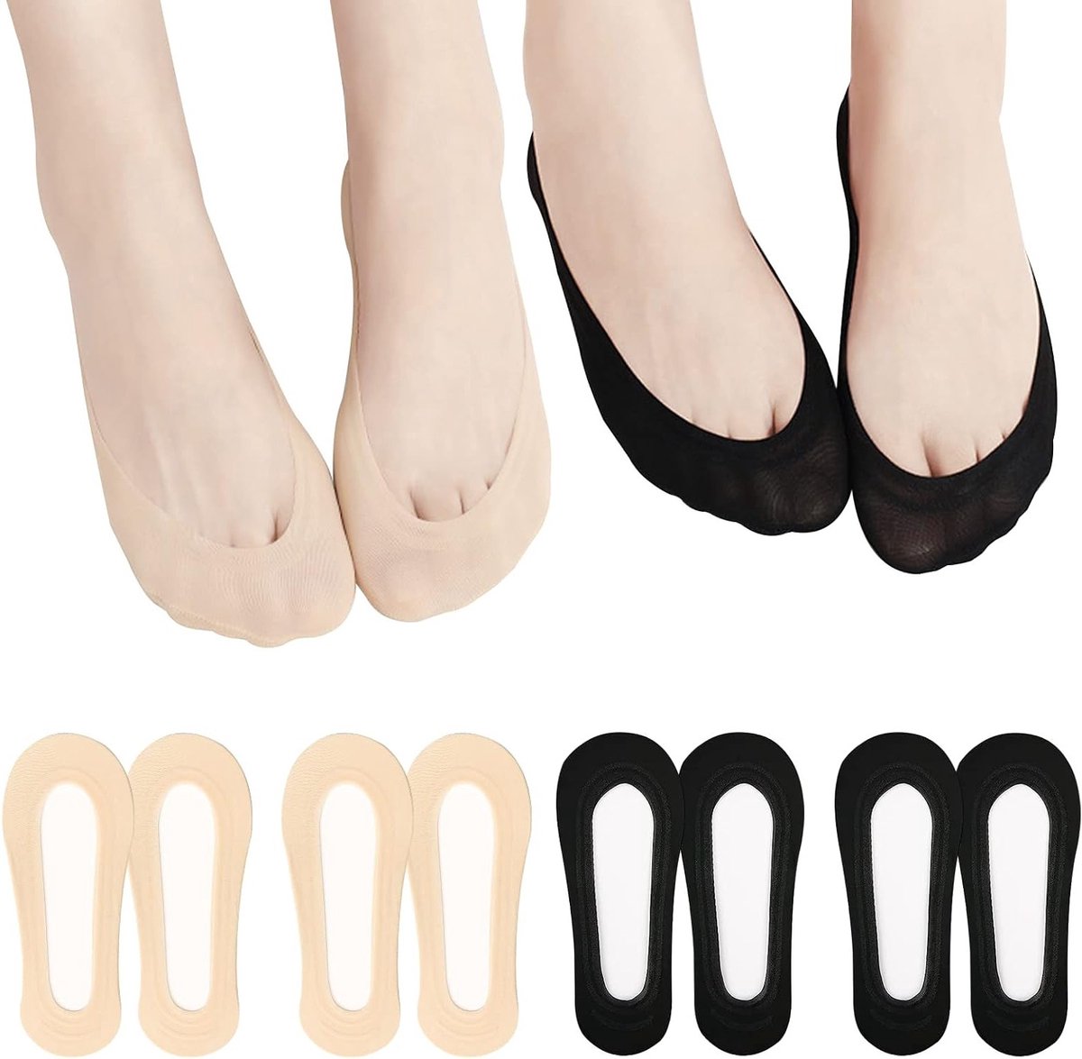 Onzichtbare dameskousen, antislip sokken voor hoge hakken en bootschoenen, zwart en nude, maat 35-38 EU, ideaal voor elke gelegenheid