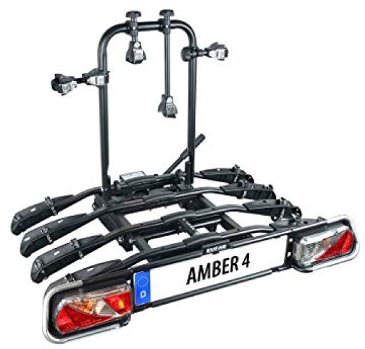 Trekhaak fietsendrager voor 4 fietsen - Amber 4 model - Geschikt voor fietsen met oversized en Y-frame - Zwart - Afmetingen ca. 102 x 83 x 72 cm