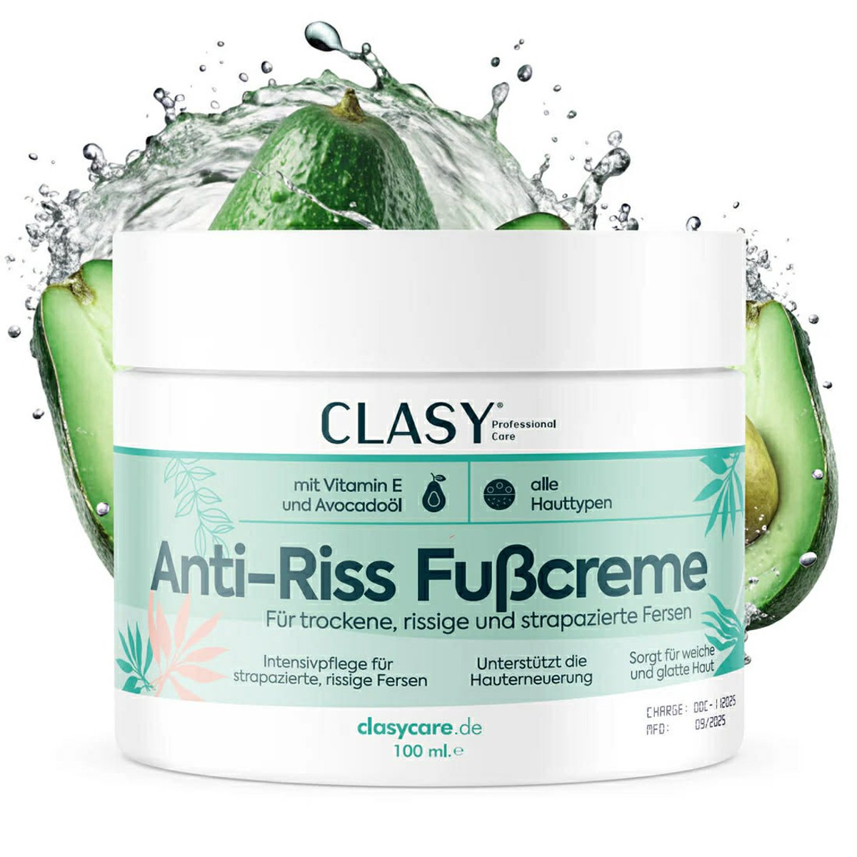 Clasy Care Professionele Voetcrème – Verzorging voor Droge en Gebarsten Hielen – Vitamine E & Avocado-Olie – Voetverzorgingscrème 100 ml
