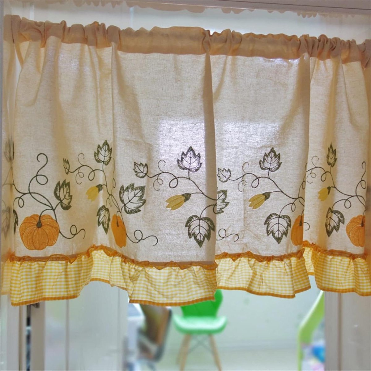 Keuken Valletjes Gordijn - Kort Gordijn Raam - Privacy Bescherming - Pompoen Patroon - W120xH45cm - Beige
