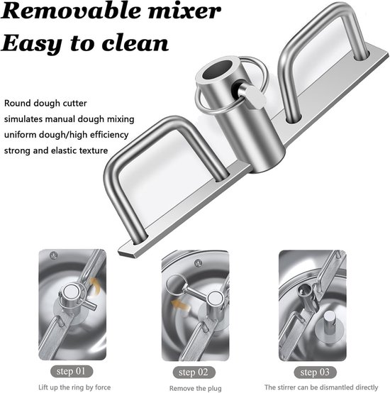 Deegmixer Spiraal - Kneedmachine Keukenmachine - Brood Deeg Maken - Vooruit en Achteruit Functie - 3 kg capaciteit - Zilver van Merkloos — afbeelding 5