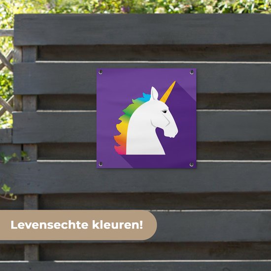 Illustration pour enfants Licorne sur fond violet affiche de jardin toile en vrac 50x50 cm - petit - Toile de jardin / Toile d'extérieur / Peintures pour l'extérieur (décoration de jardin)